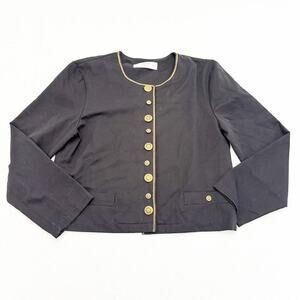 St. Michael Lightweight Black Gold Button Down Jacket Blazer Size 12